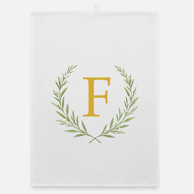 F Monogram, Eucalyptus Wreath, Personalizable Organic dish towel