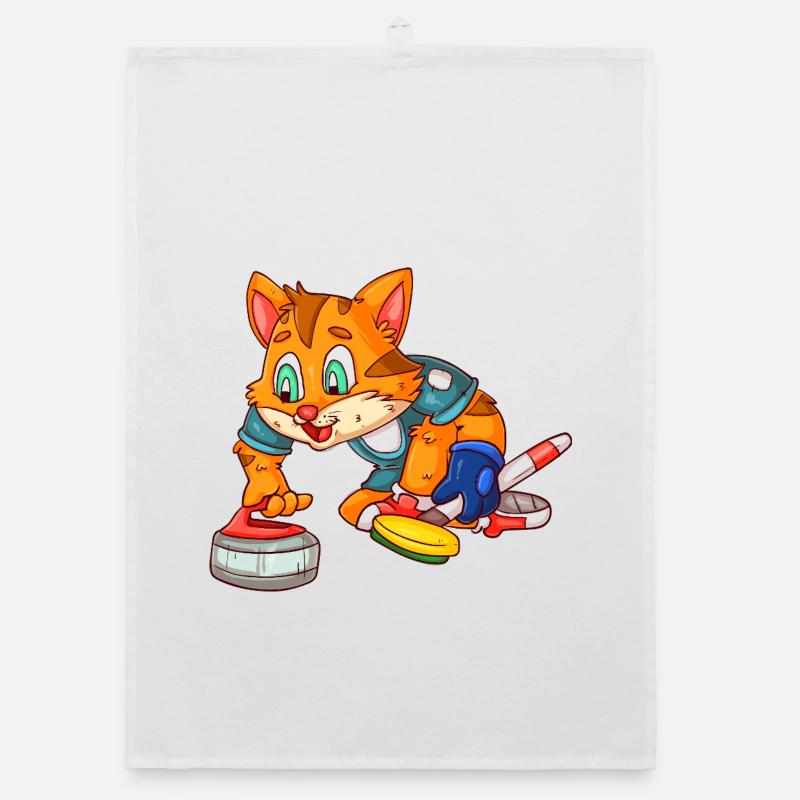 Curling player cat Organic dish towel