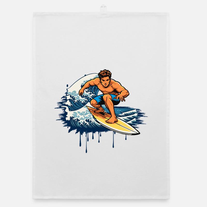 Dynamische Graffiti Illustration  eines Surfers Organic Geschirrtuch