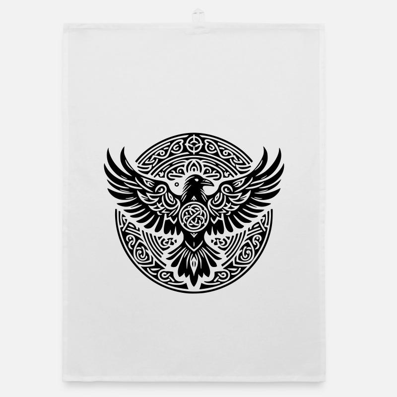 Raven Triskel - Black Silence - Organic dish towel - white