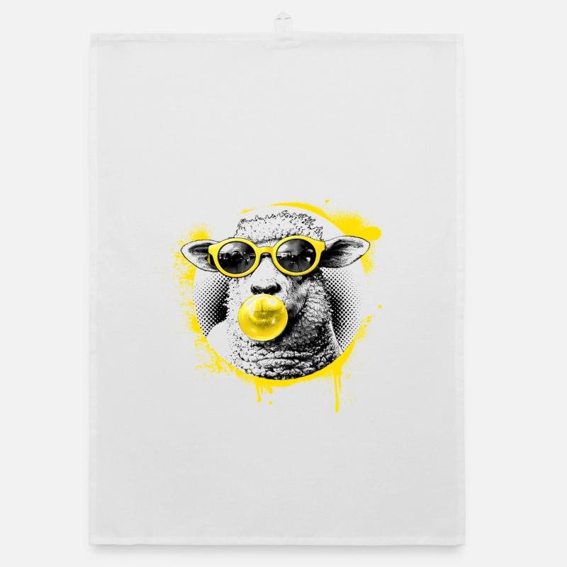 Lamm mit Gelber Brille Pop-Art Organic Geschirrtuch
