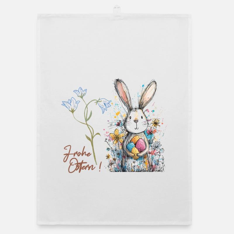 Easter bunny with colorful eggs Organic dish towel