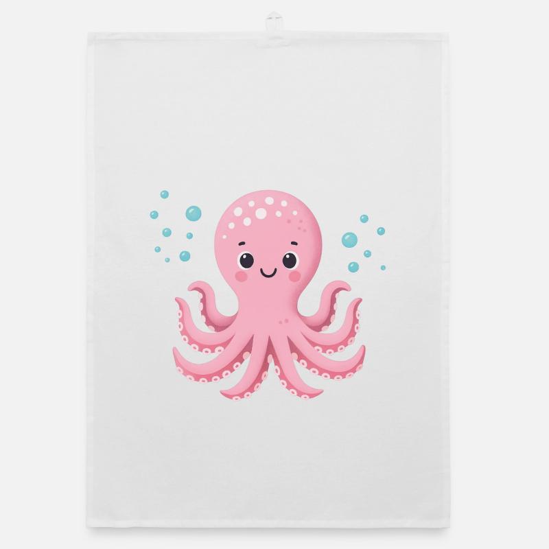 Pink Octopus with Bubbles Organic dish towel