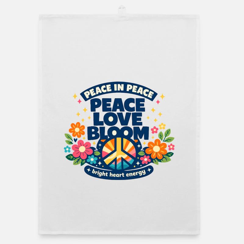 Peace Love Bloom Blumen Peace Boho Statement Organic Geschirrtuch