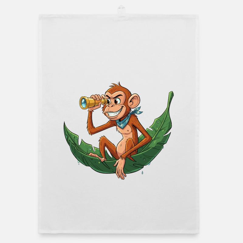 Adventure monkey with telescope Organic dish towel