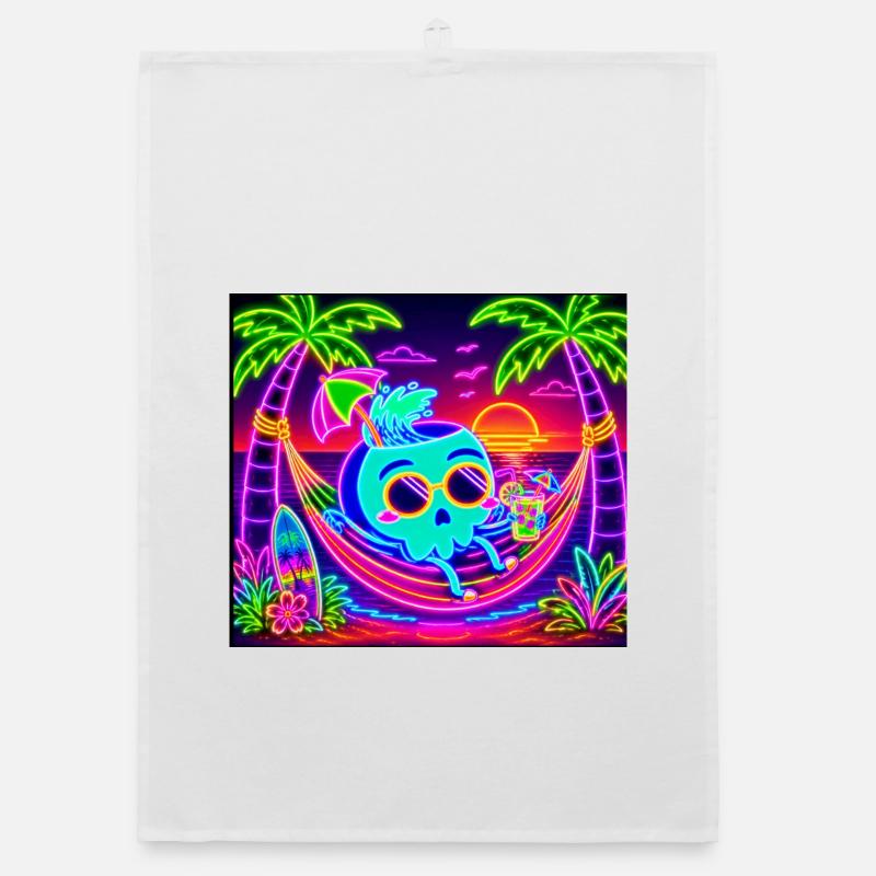 Neon Skull Hammock Summer Sun Organic dish towel