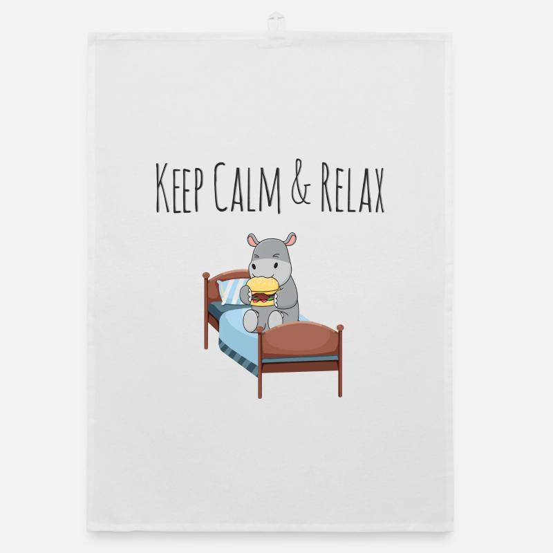 Keep Calm & Relax - süßes Nilpferd mit Burger Organic Geschirrtuch