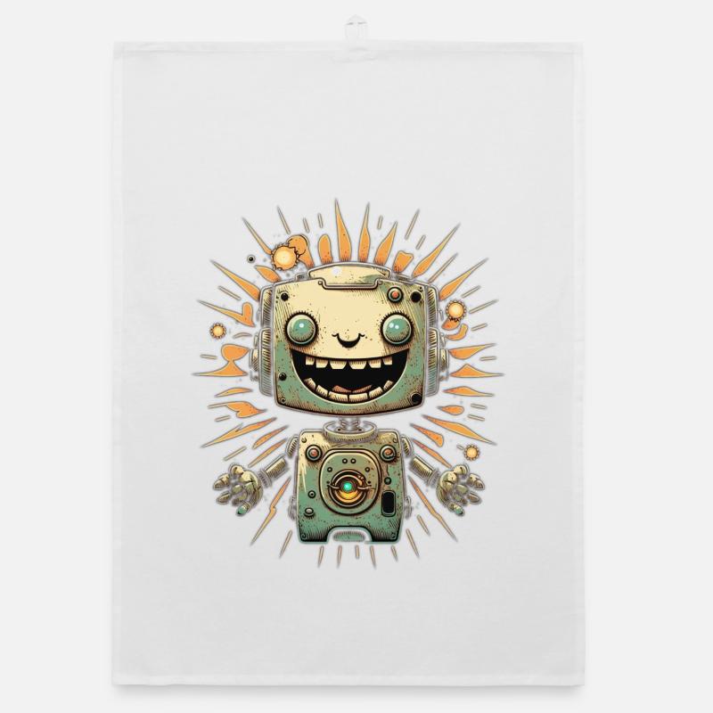 Sunburst Robot Grin Organic dish towel