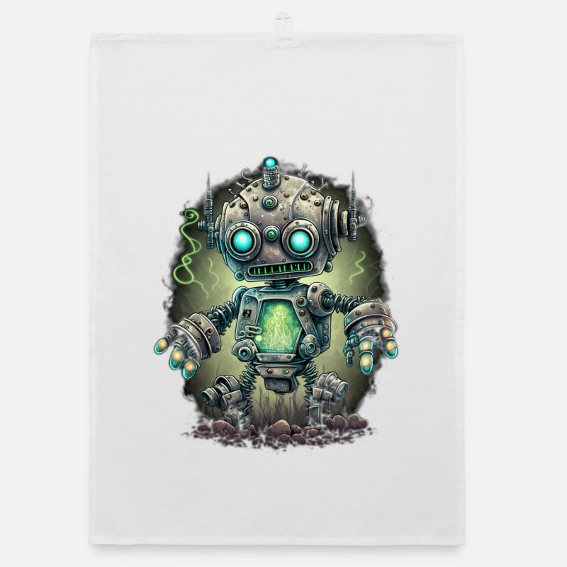Neon Steampunk Roboter Organic Geschirrtuch
