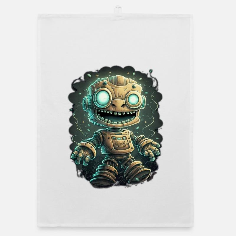 Steampunk Robot with Glowing Eyes Organic dish towel