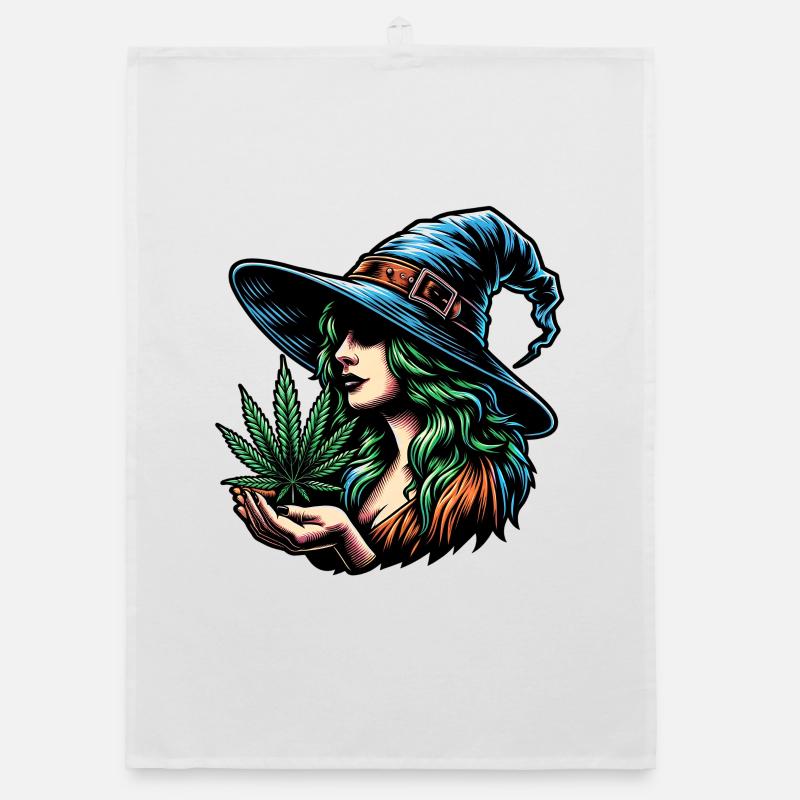 Witch with Marijuana - cool cannabis design Organic dish towel