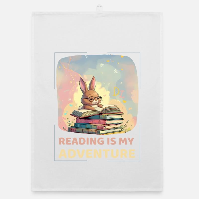 Rabbit reading with adventure style Organic dish towel