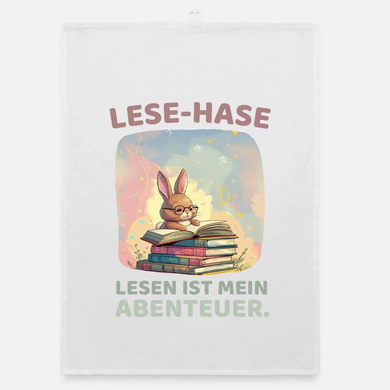 Rabbit reading with adventure style Organic dish towel
