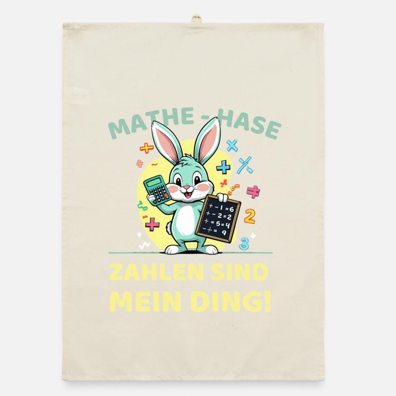 Math bunny with calculator and blackboard Organic dish towel