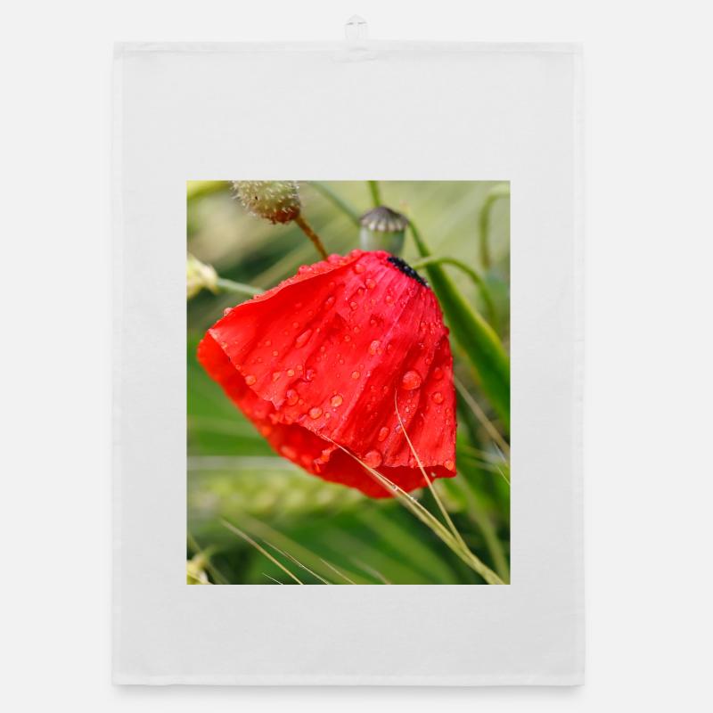 Poppy Drop Pattern Motif Organic dish towel