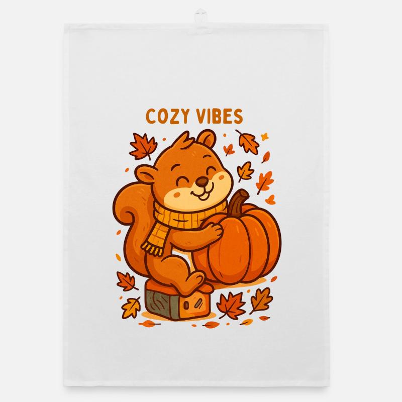 Cuddly Squirrel with Pumpkin Autumn Organic dish towel