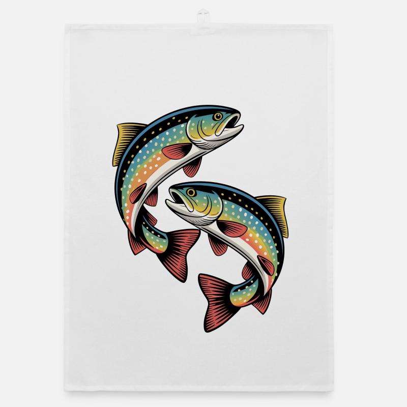 Two jumping trout Organic dish towel