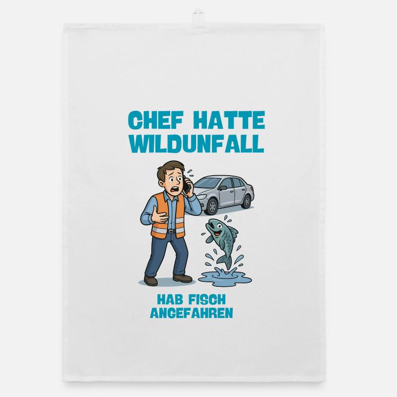 Chef Hatte Wildunfall Fisch Illustration  Organic Geschirrtuch
