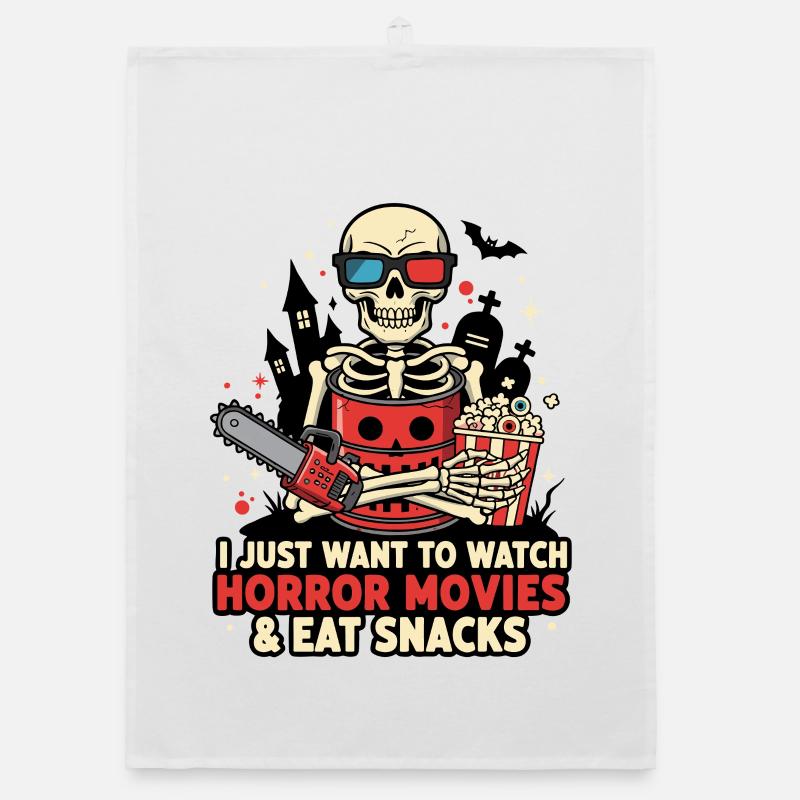 Skeleton Popcorn Horror Snack Organic dish towel