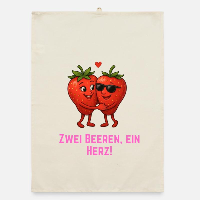 Zwei Beeren ein Herz - Erdbeeren Paar Organic Geschirrtuch