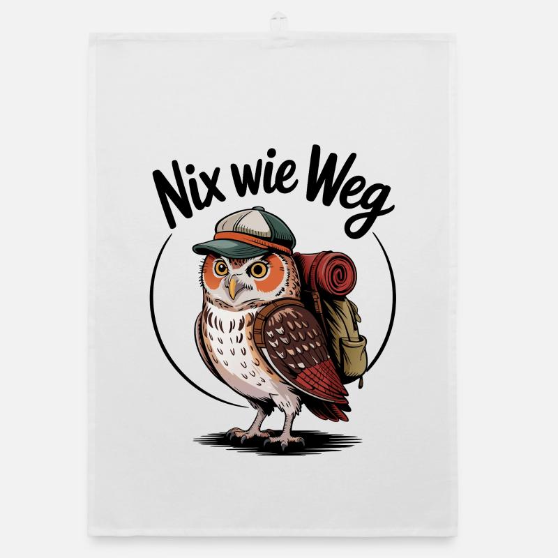 Forest hiker owl with backpack Organic dish towel