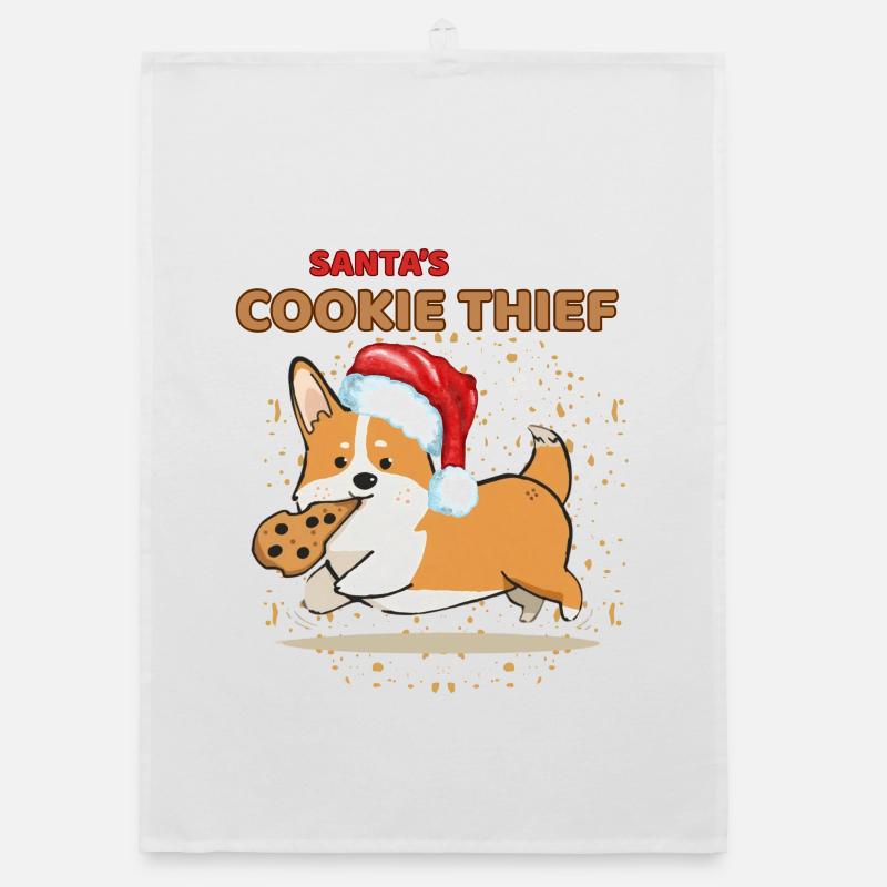 Le voleur de biscuits du Père Noël Corgi Torchon bio