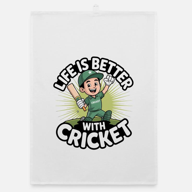 Drôle de cricket : Jeu de cricket vintage - Torchon bio - blanc