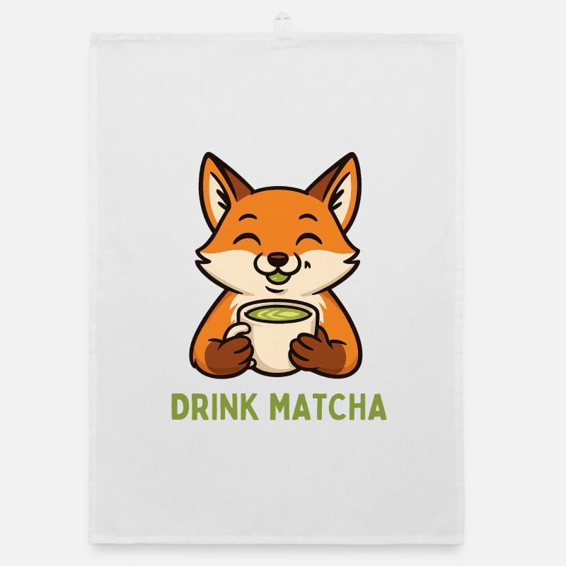 Fox enjoys matcha Organic dish towel