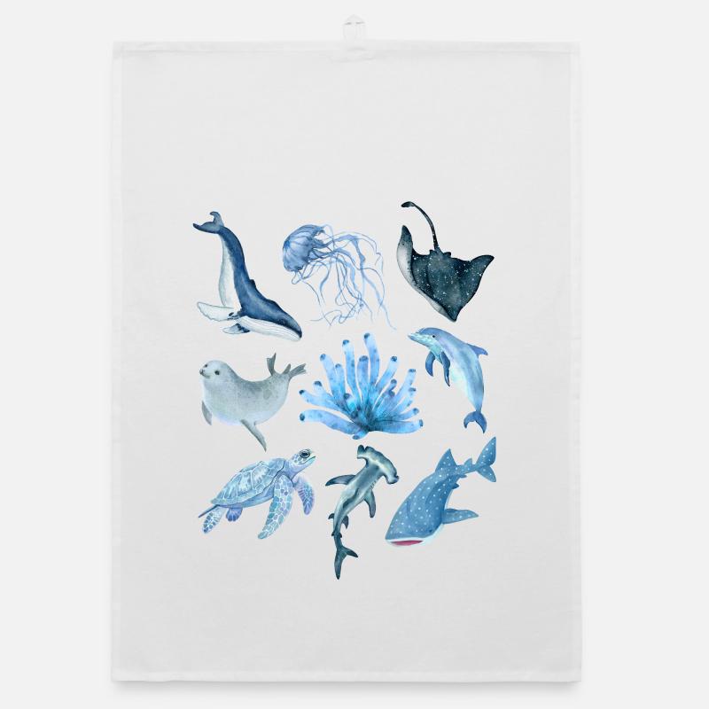 ocean animals - Organic dish towel - white