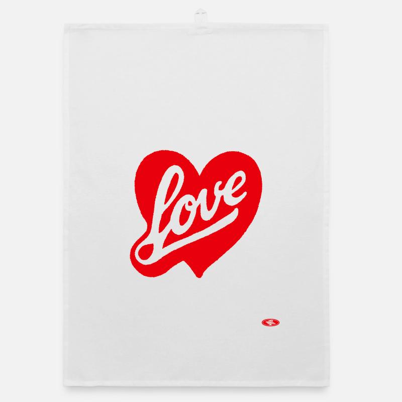 Red Love Heart Script Design Organic dish towel