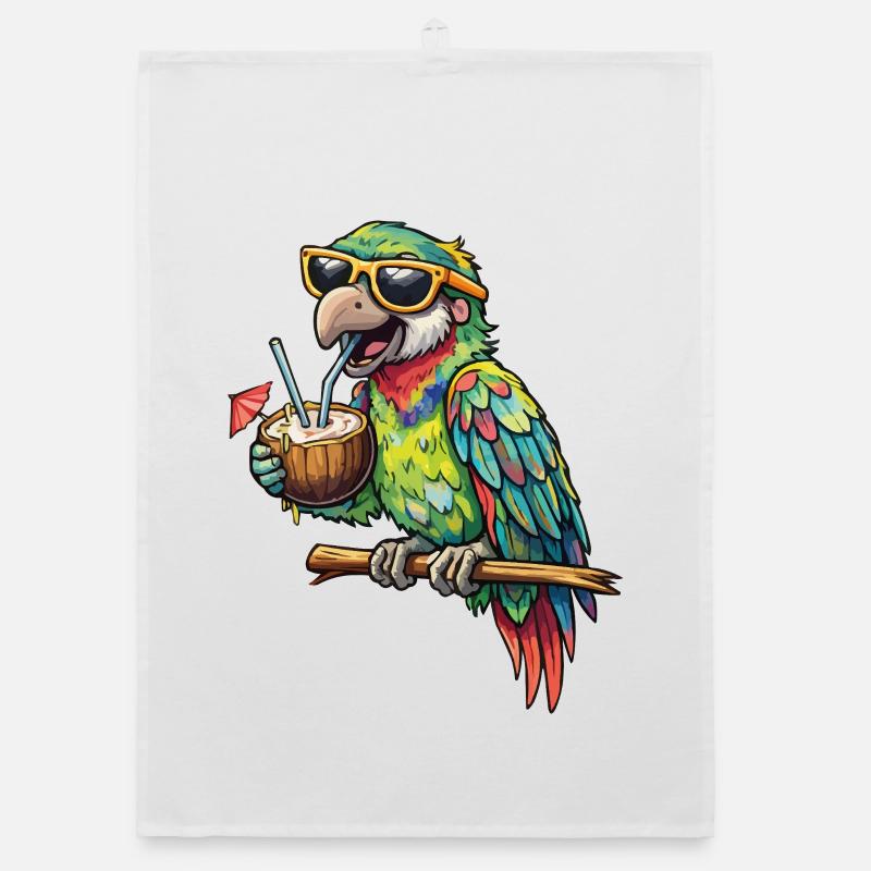 Tropical parrot with coconut inside Organic dish towel