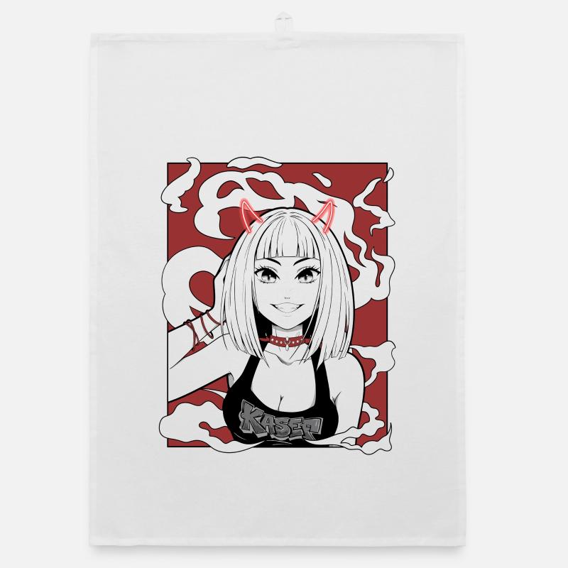 Anime Devil Girl Goth Design Organic dish towel