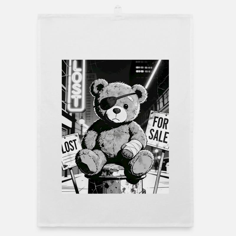 Neon Noir Bear with Eye Patch Organic dish towel
