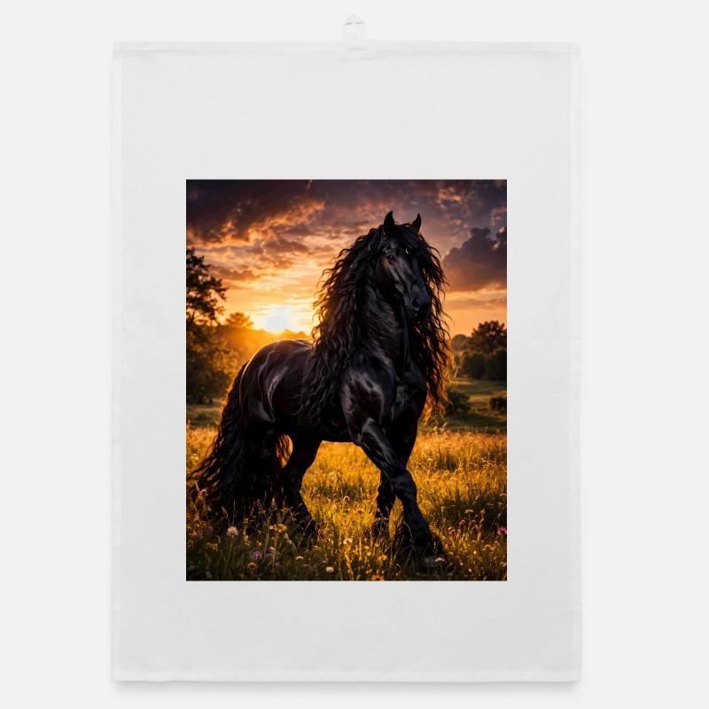 Cheval noir clair du soir Torchon bio