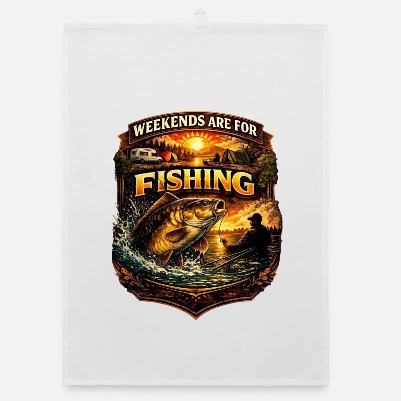 Les week-ends sont consacrés à la pêche – Carp Angler Design Torchon bio