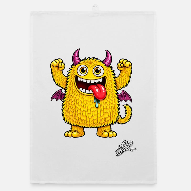 Orange Monster - Organic dish towel - white