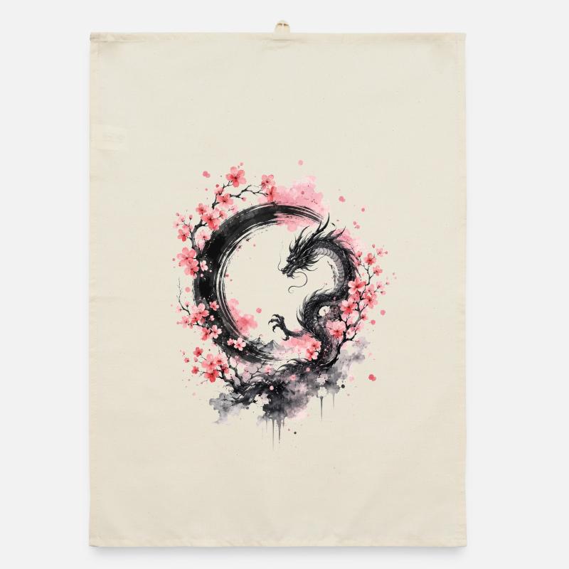 Sakura Dragon Ink Circle Organic Geschirrtuch