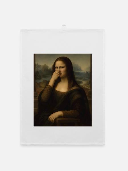 Die Mona Lisa bedeckt ihre Nase - Organic Geschirrtuch - Weiß - Vorne