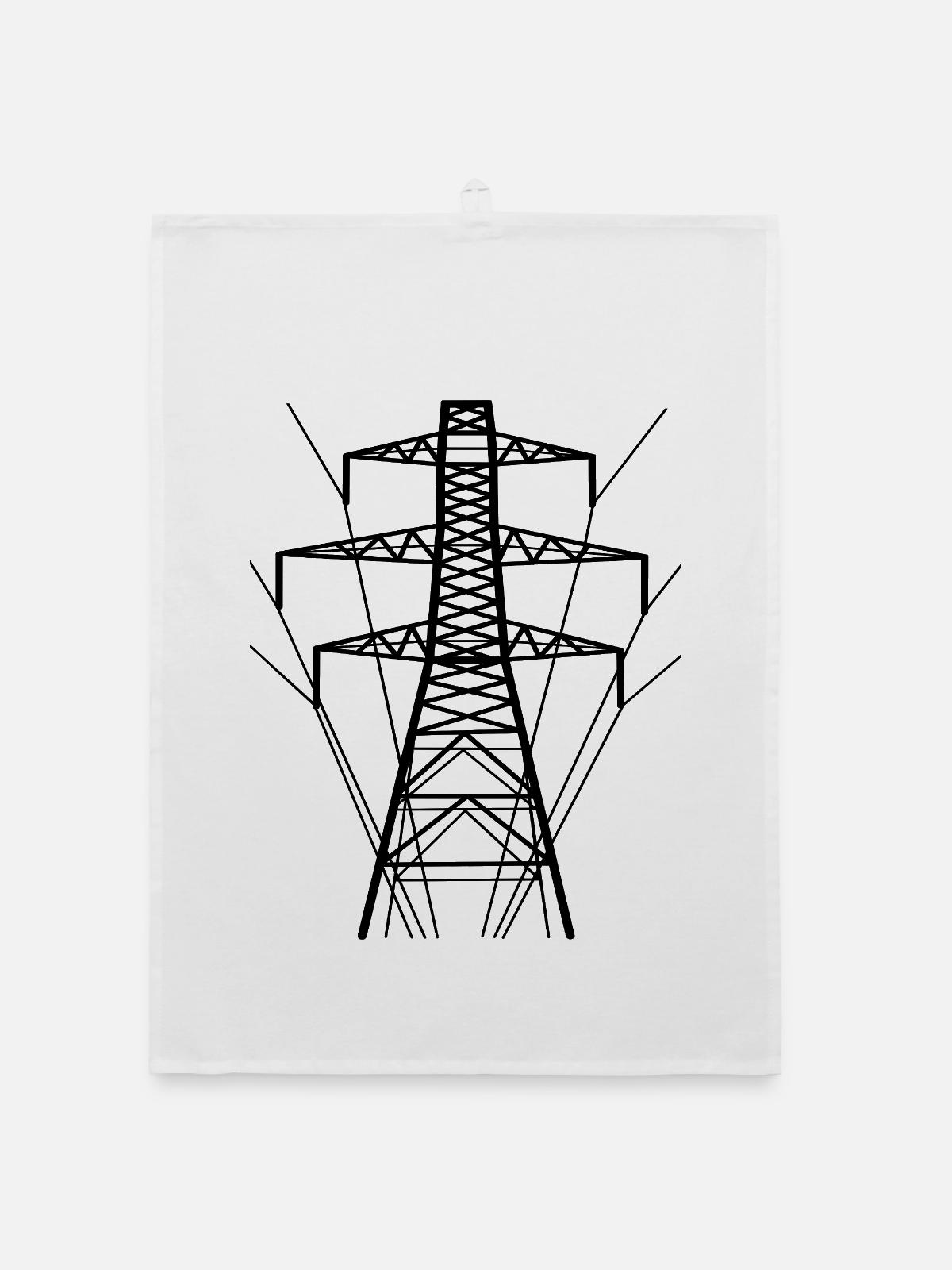 Strommast Weiße Silhouette - Organic Geschirrtuch - Weiß - Vorne
