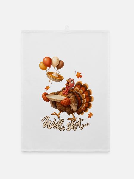 Thanksgiving Truthahn Kürbiskuchen Lustiger Spruch - Organic Geschirrtuch - Weiß - Vorne