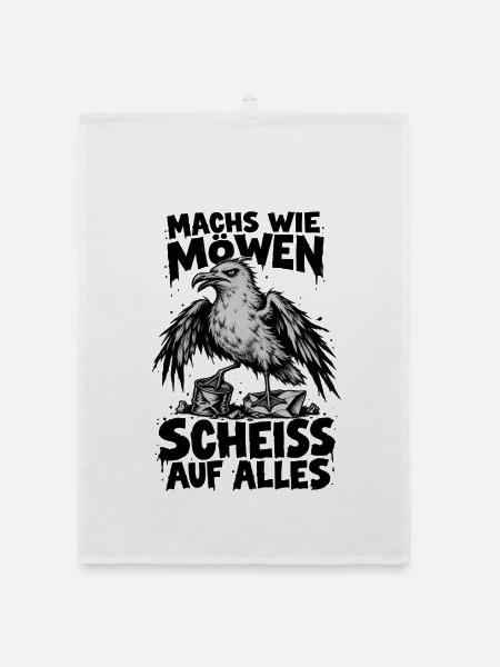 Möwe Punk Spruch Scheiss auf alles Küstenhumor - Organic Geschirrtuch - Weiß - Vorne