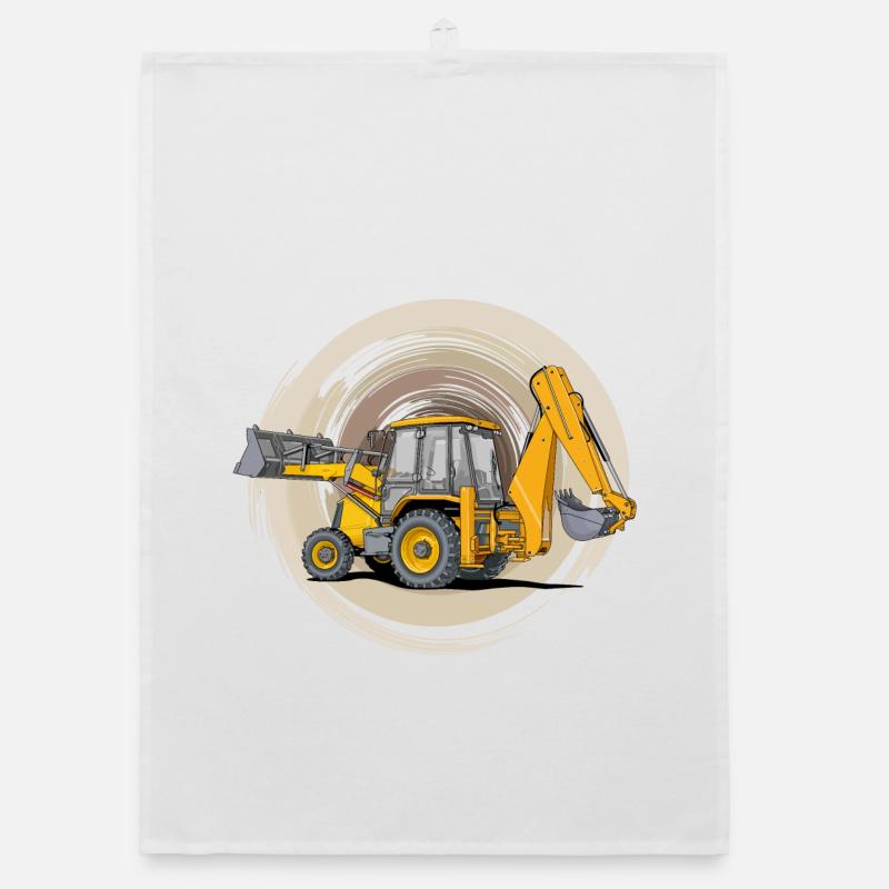Tractor with loader bucket and excavator attachment Organic dish towel