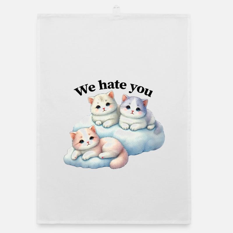 Three fluffy kittens "We hate you" Organic dish towel