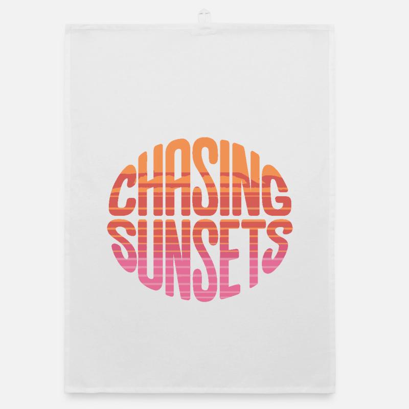 Chasing Sunsets Retro Sunset Typography Organic dish towel