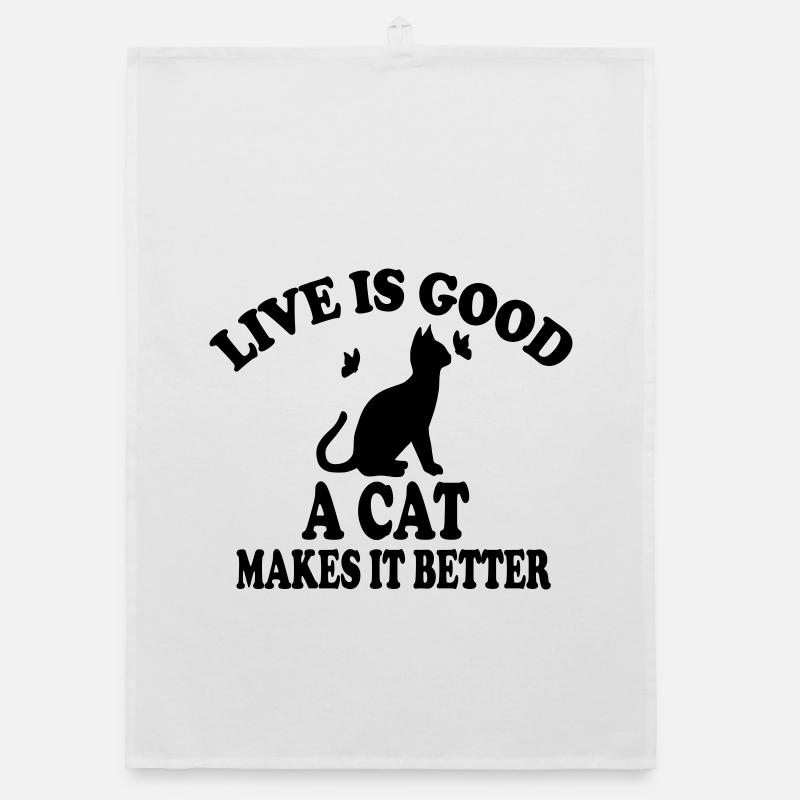 La vie de chat est belle - Torchon bio - blanc