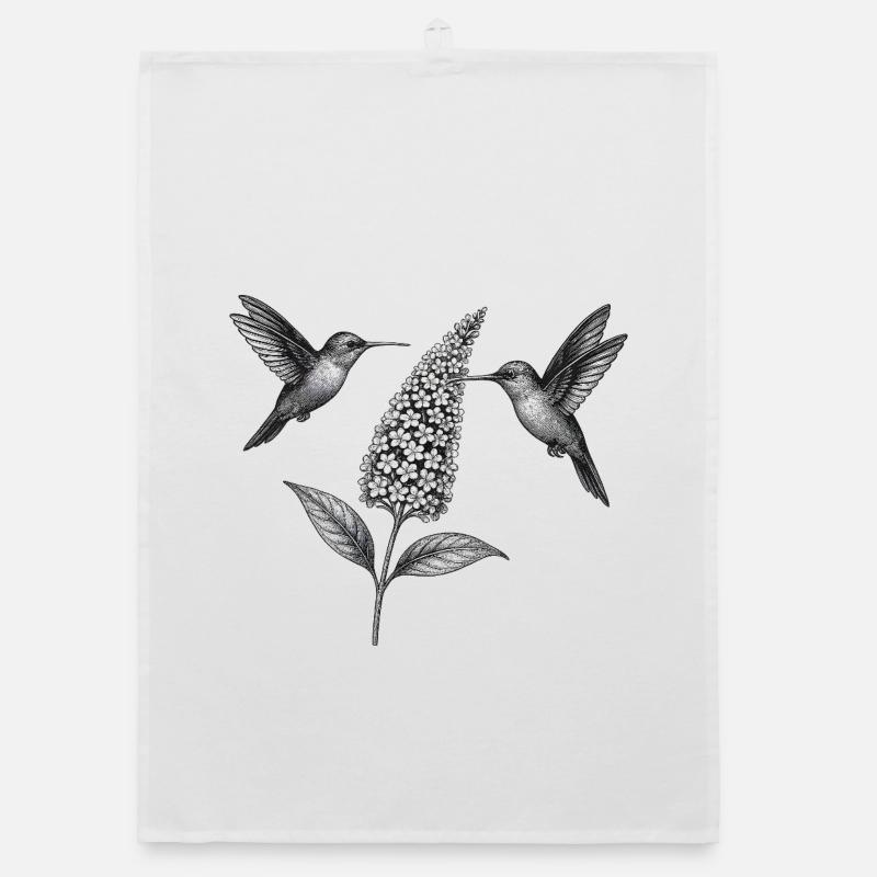 Colibris avec fleur Boho Cottagecore Torchon bio