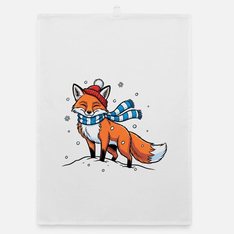 Winterfuchs mit Schal Organic Geschirrtuch