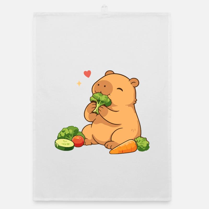 Le capybara adore les légumes – détendu et mignon Torchon bio