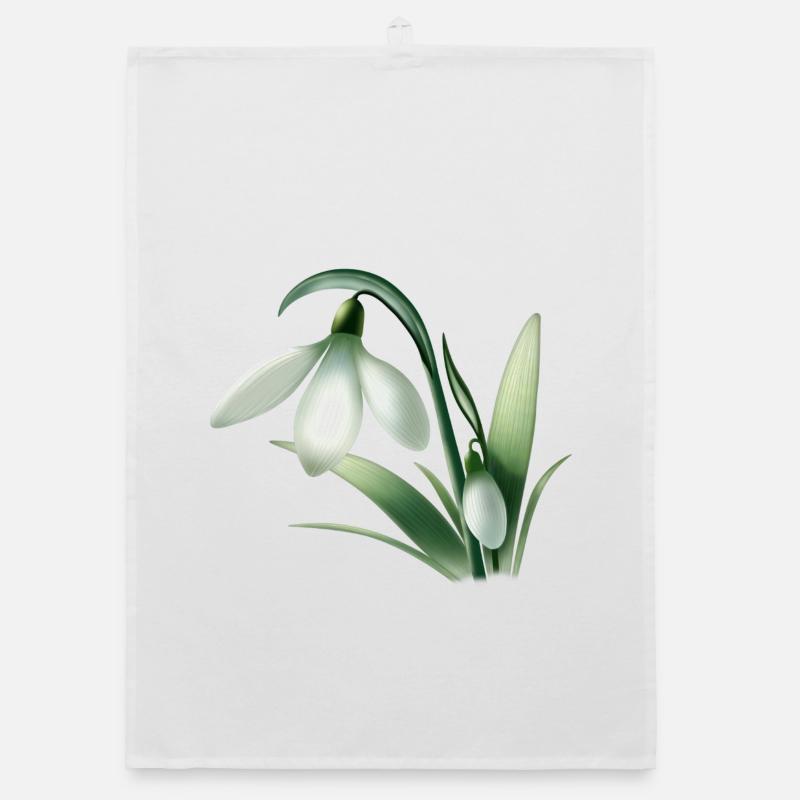 Winteranemone – Weiße Blumengrafik Organic Geschirrtuch