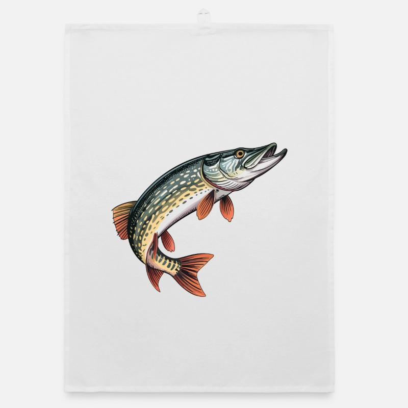 Coloured pike print Organic dish towel